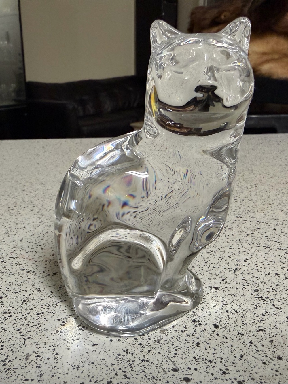 Vintage Orrefors Sweden Clear Crystal Cat Figurine Sculpture Paperweight 6”